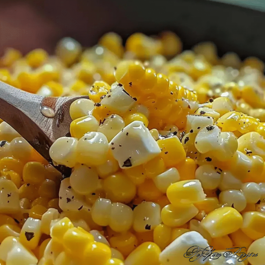 Honey Butter Skillet Corn with sweet corn kernels coated in buttery honey sauce