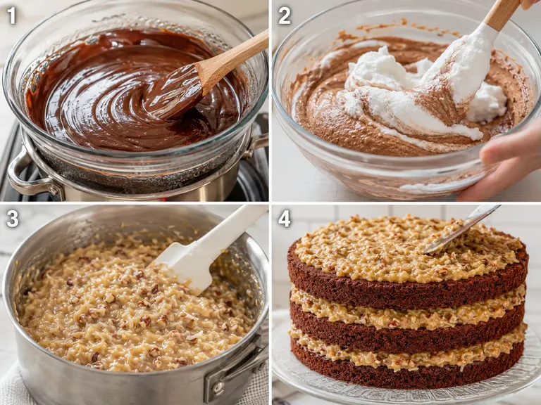 Melted German's sweet chocolate in a glass bowl for chocolate cake batter